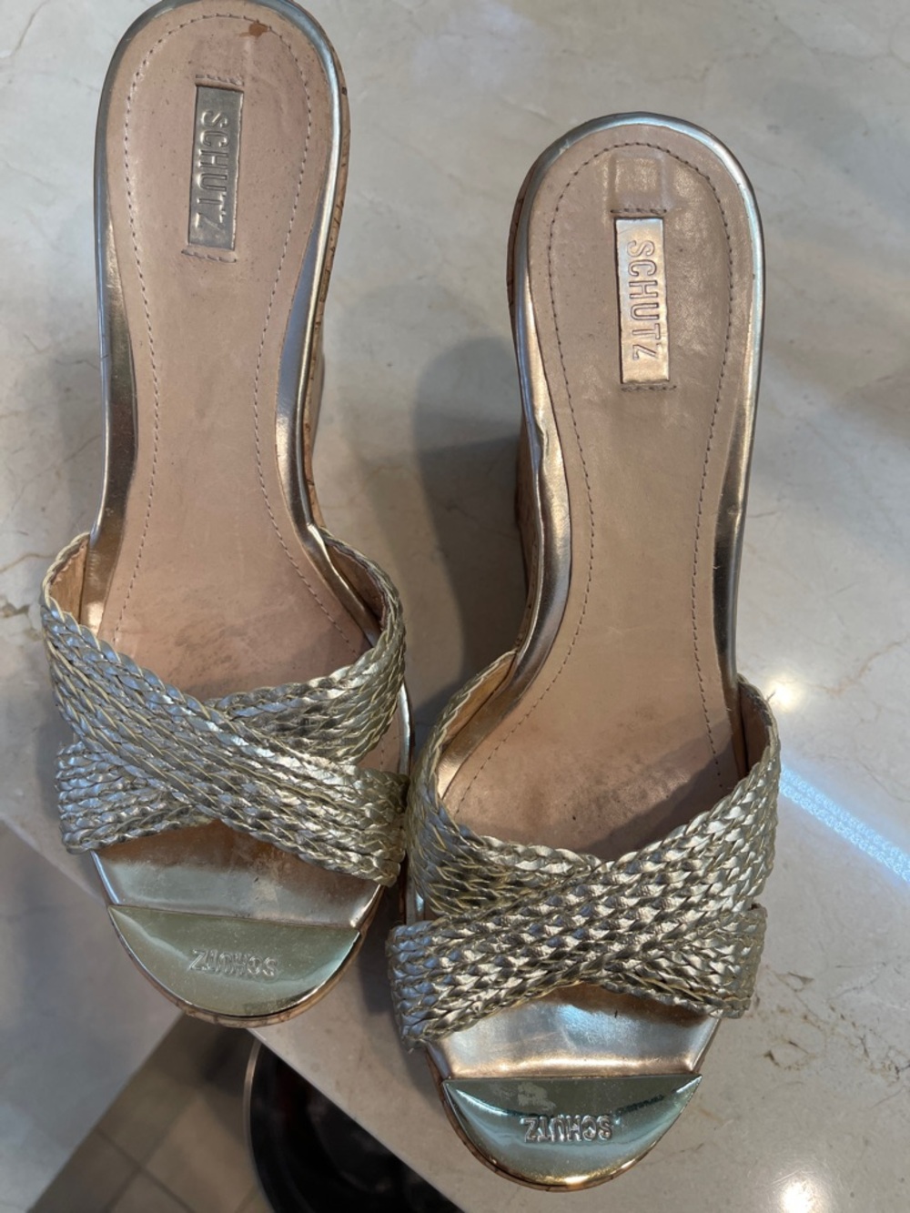 SCHUTZ Metallic Gold Braided Slide Mules